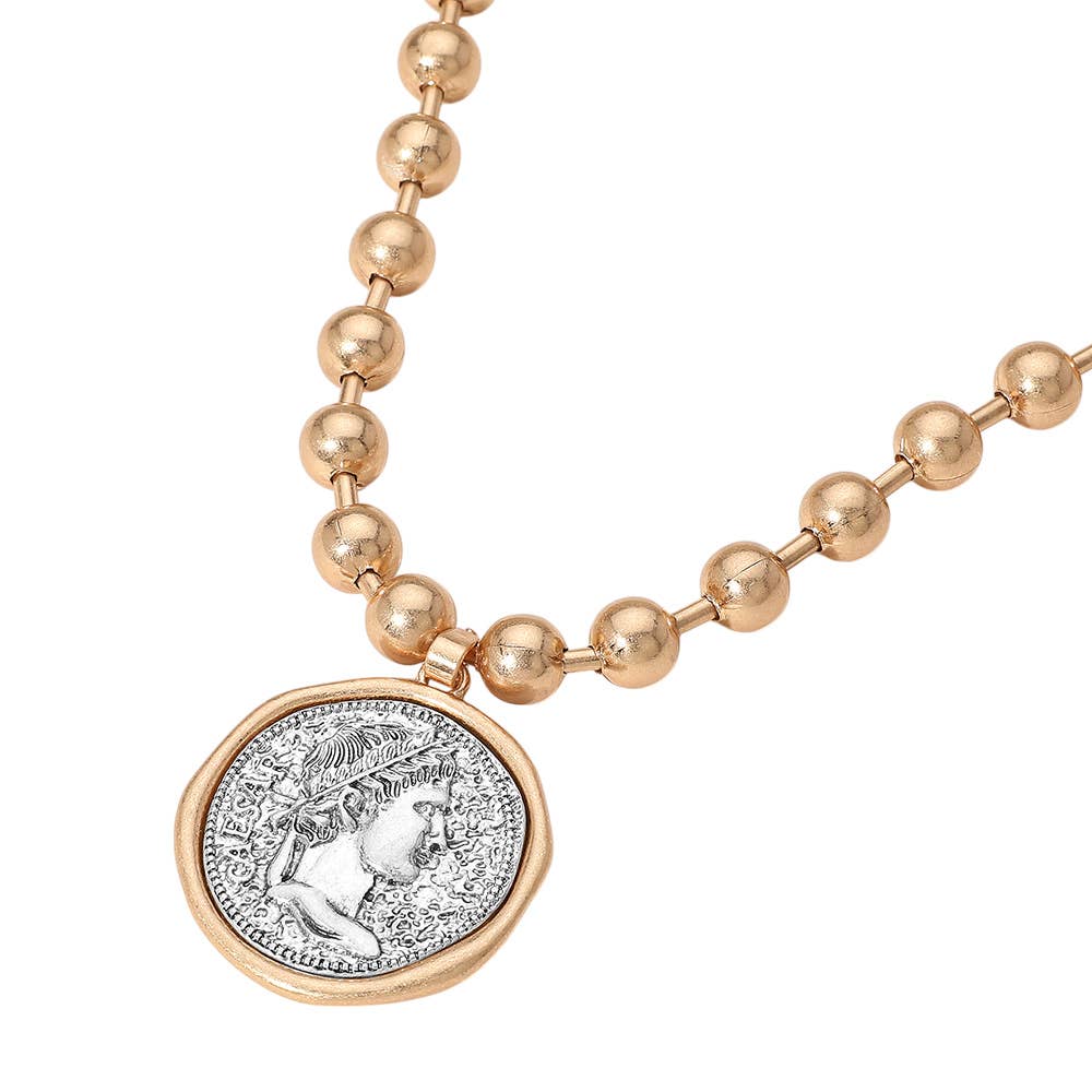 Sensibling Corp. - Wholesale Pendant/Charm Necklace - Worn Metal Roman Caesar Medal Pendant Beaded Necklace1