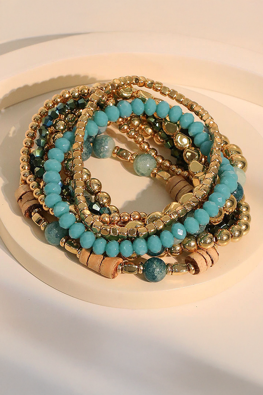 Gold Boho Beaded Multi Layer Elastic Bracelet Set for wholesale on Faire1