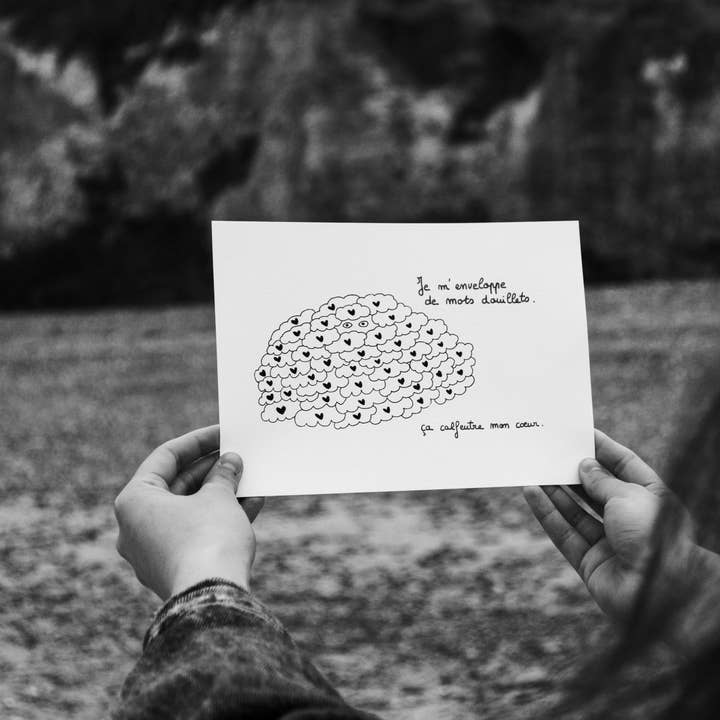 Ilustração "Envolvo-me em palavras aconchegantes" - Grisbleu por atacado de Grisbleu