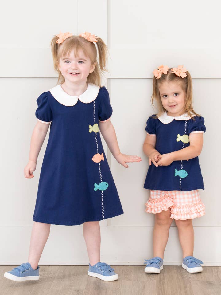 Marie Nicole Clothing - Wholesale Dress - Kids - Gingham Embroidered Fish Dress2