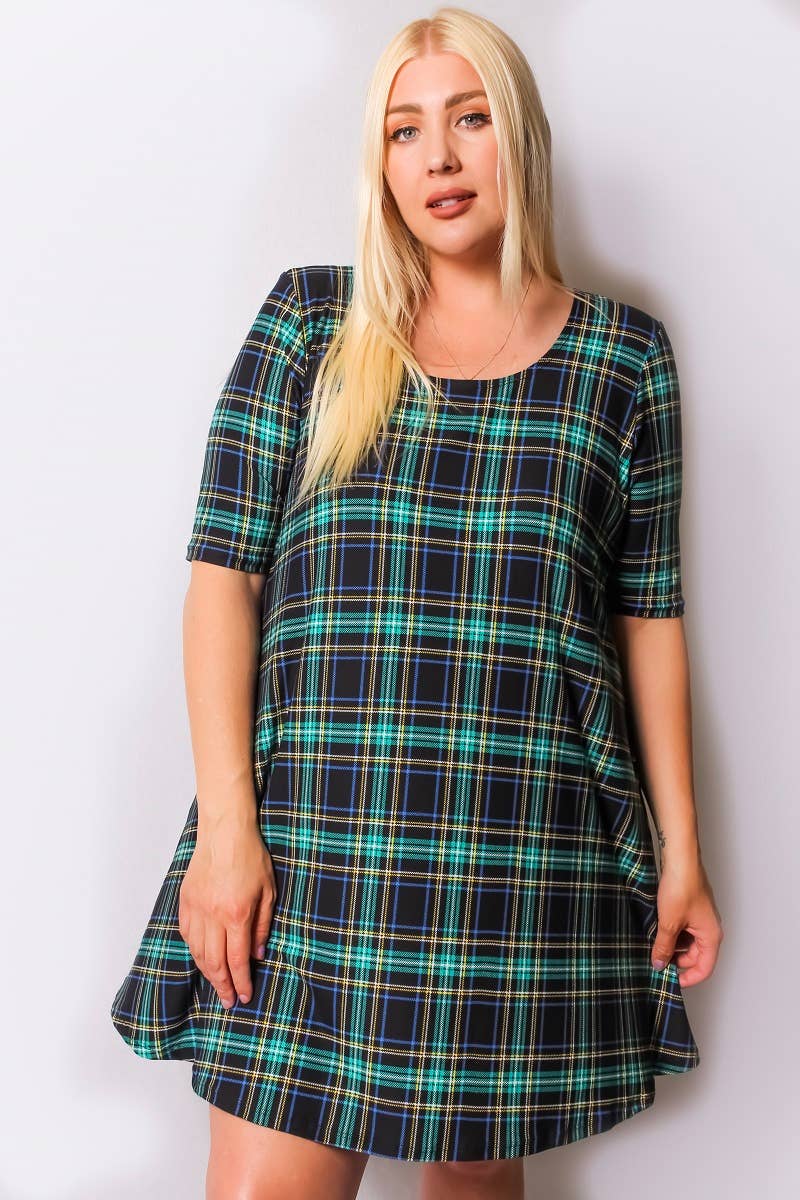 VIBE Apparel Co – wholesale Klänning - Dam – Plus rutig borstad sväng klänning0