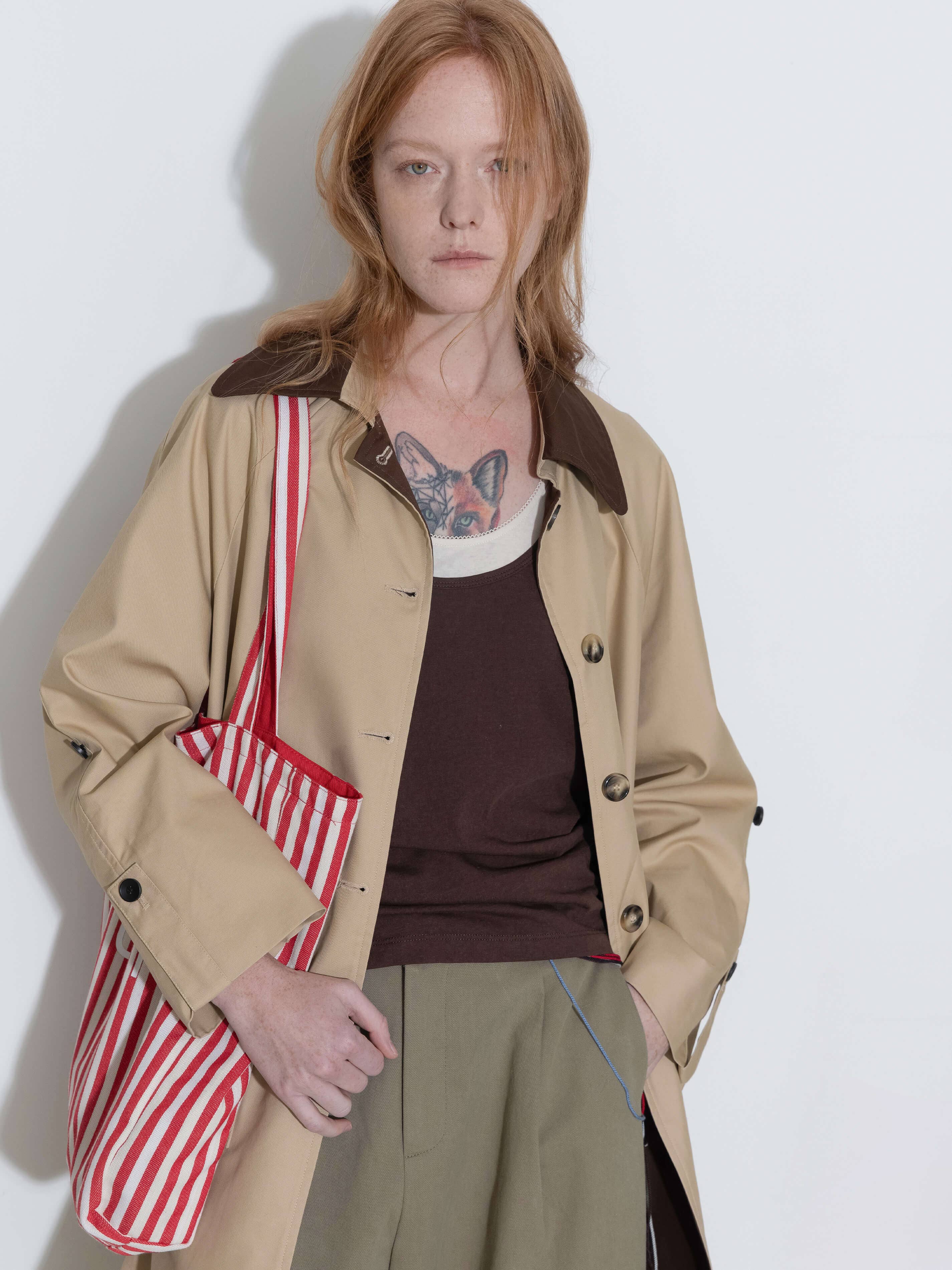 CUBIC - Wholesale Trench Coat - Women's - Color-Blocked Collar Long Trench Coat14