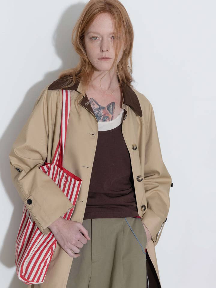 CUBIC - Wholesale Trench Coat - Women's - Color-Blocked Collar Long Trench Coat14