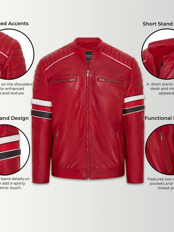 Infinity Leather (Upperclass Fashions Ltd) - Wholesale Leather Jacket - Men's - Mens Quilted Leather Biker Racing Jacket- Brevik