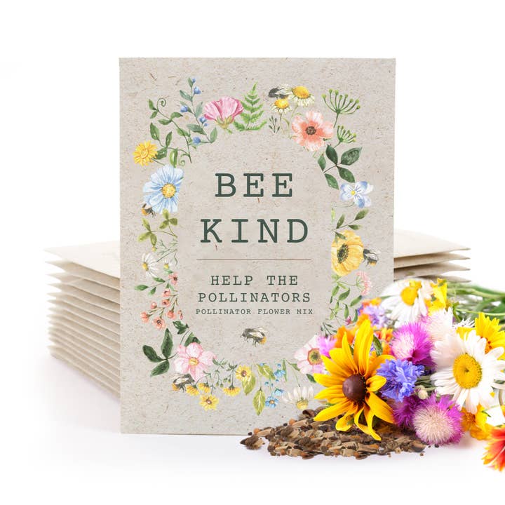 Bentley Seed Co. - Wholesale Plant Seeds - Bee Kind Help Pollinators Kraft Bee - Flower Mix Seed Packets1