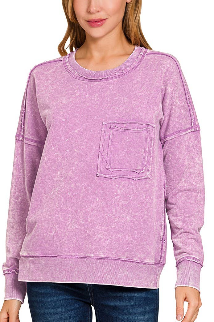 Vanilla Monkey - Wholesale Sweatshirt - Women's - F/terry Washed Raw Edge Front Pocket Pullover7