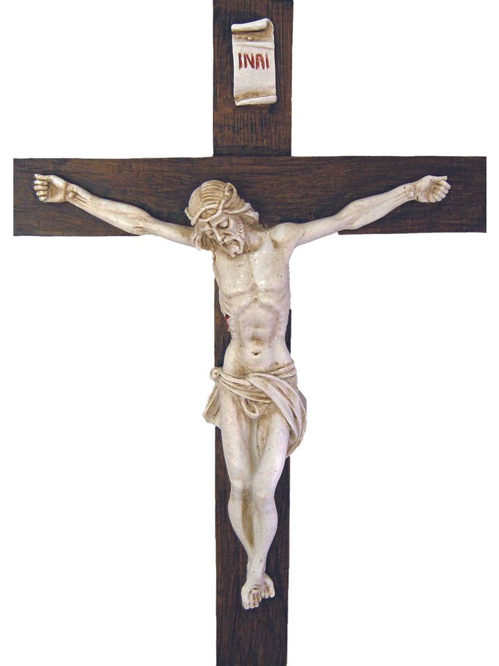 Crucifix in Alabaster on Dark Cross 15" for wholesale by Goldscheider of Vienna