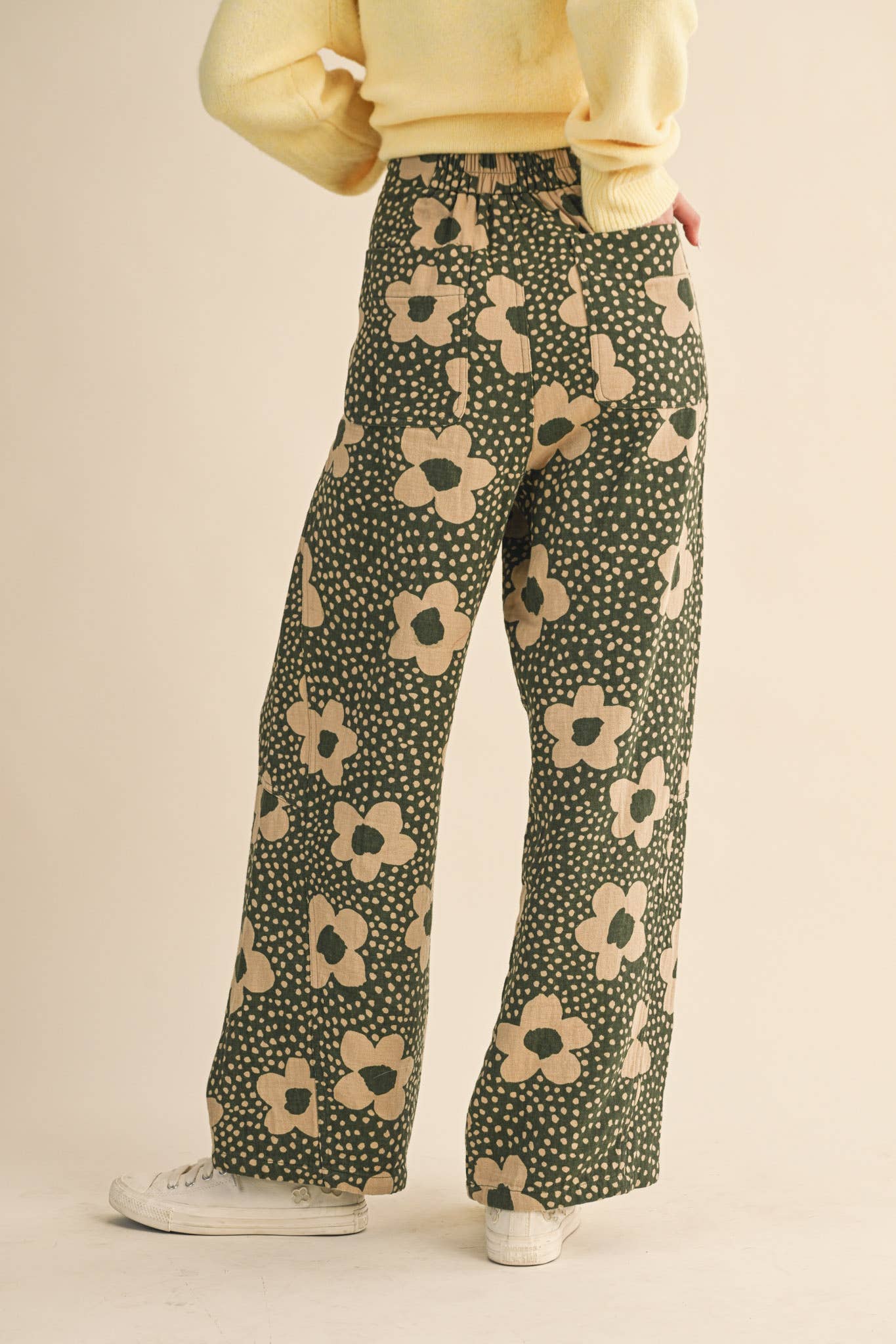 &MERCI - Wholesale Pants - Women's - FLORAL PRINT HIGH WAISTED PANTS MP421423