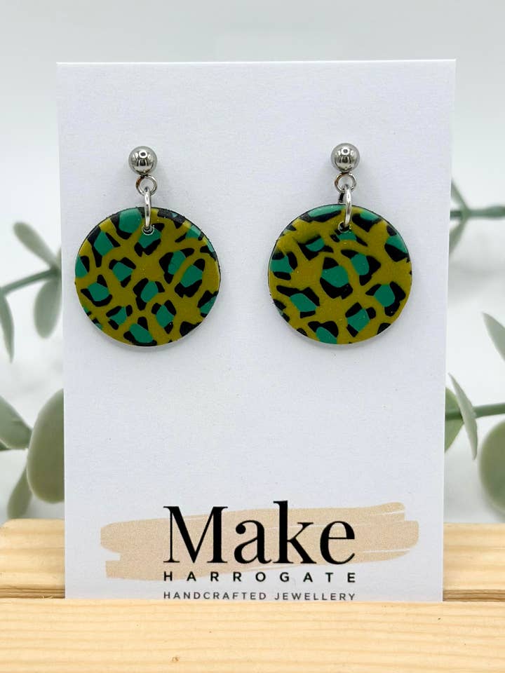 Lime Leopard Print - Large Button Ball Stud for wholesale by Make Harrogate