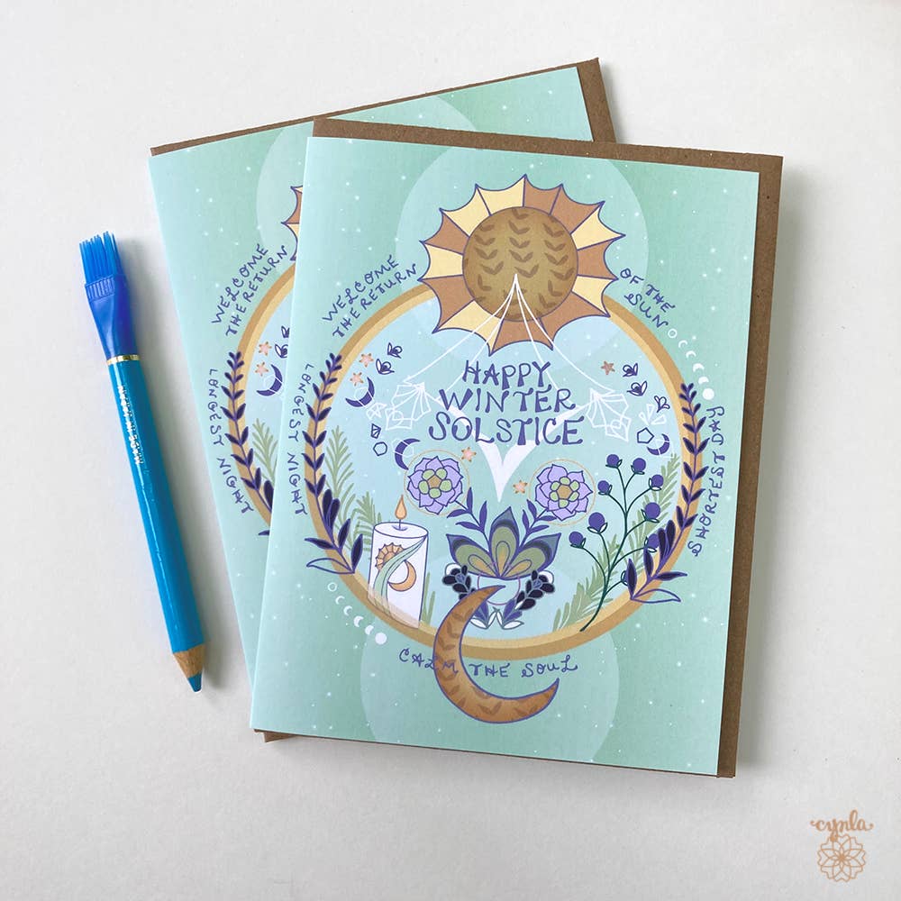 Cynla – Großhandel Saisongrußkarte – Schachtel mit 8 Karten zur Wintersonnenwende — Weihnachtsgrußkarte Happy4