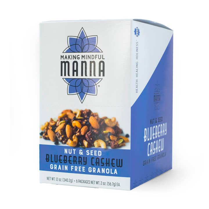 Møtrik & Frø Blåbær Cashew Kornfri Granola 2 ounce Snack Størrelse - Six Pack for engroshandel hos Mederi Gyrdan Grains, LLC