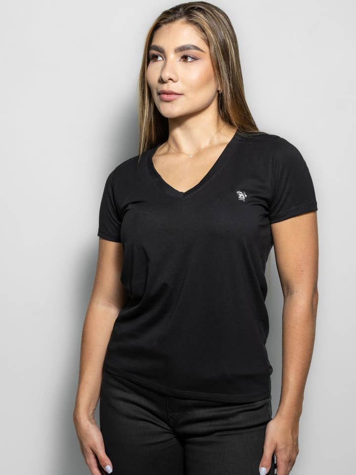 DANTE - Wholesale T-Shirt - Women's - Black V-Collar Stain Resistant T-Shirt