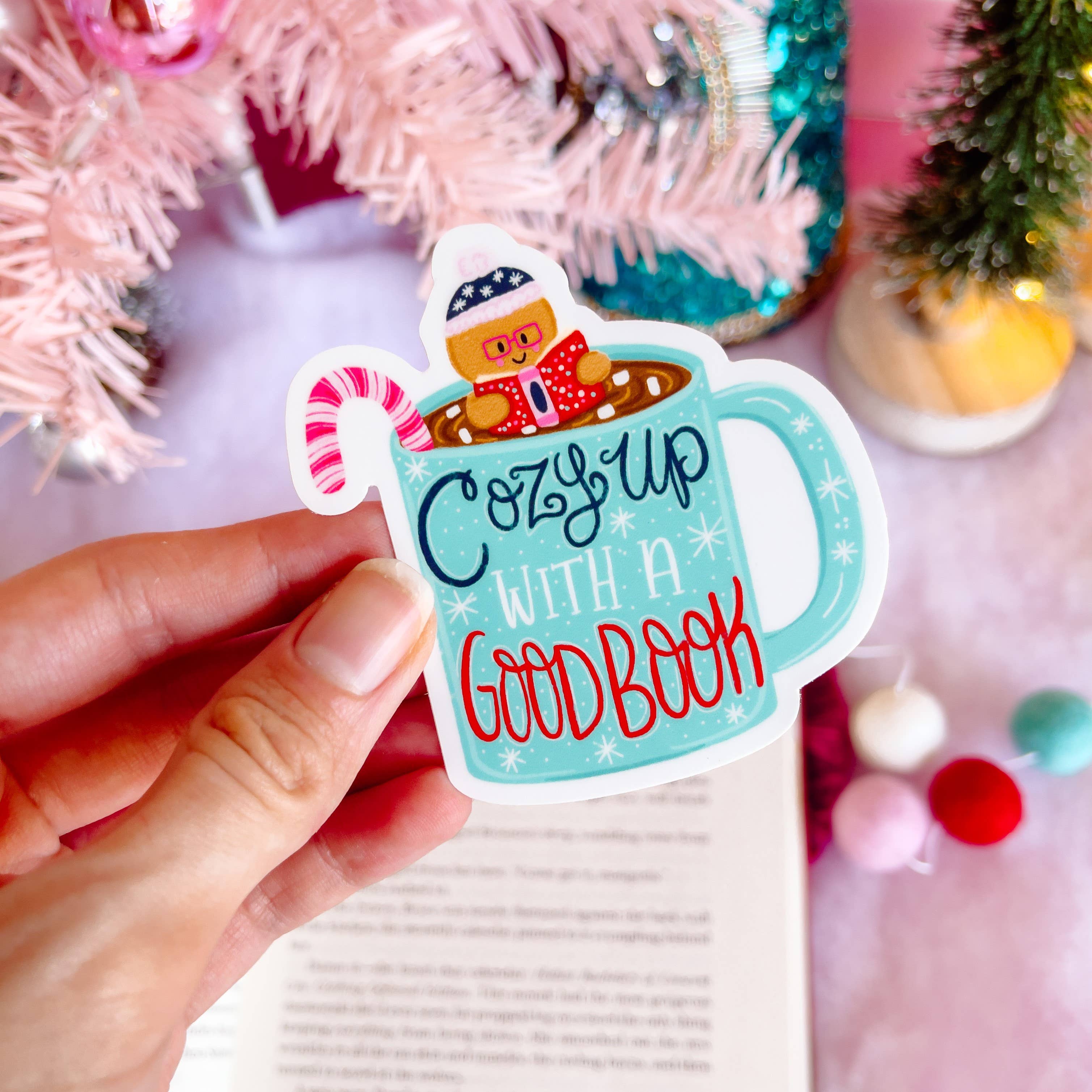 Emily Cromwell Designs - Wholesale Sticker - Cozy Up with a Good Book Hot Cocoa Christmas Vinyl Sticker3