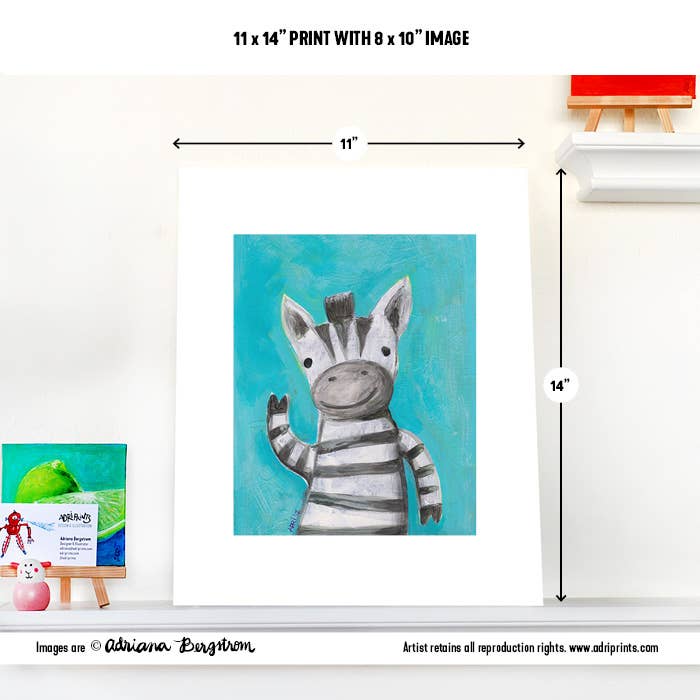 Smiling Zebra Print, 11x14" for wholesale by Adriprints