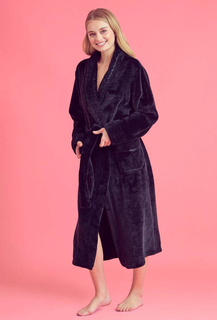 robesnmore - Wholesale Robe - Women's - Women Plush Shawl Collar Robe Black2