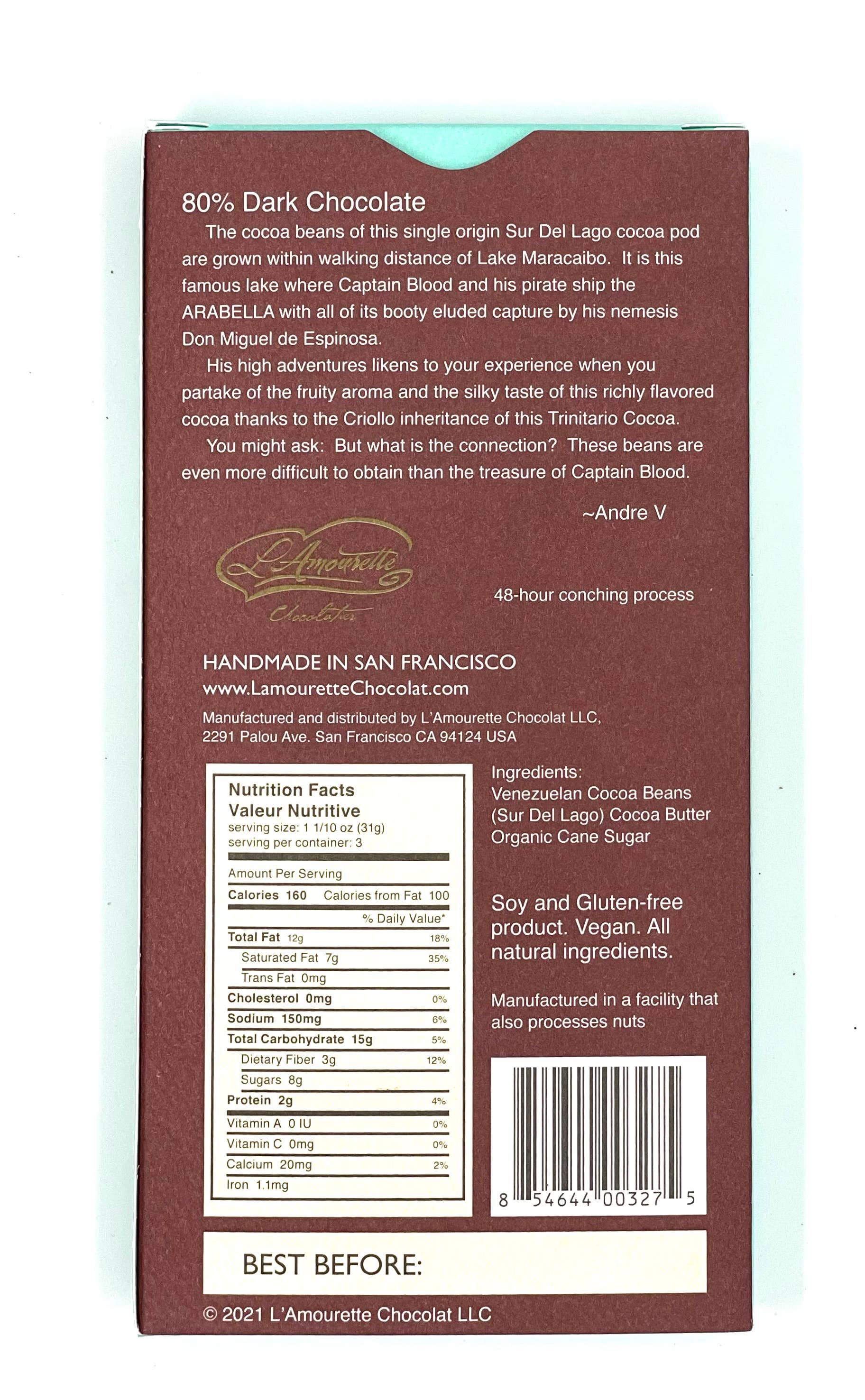L'Amourette Chocolat - Wholesale Chocolate Bar - 80% Dark Chocolate Venezuela, Sur Del Lago (Single Origin)2