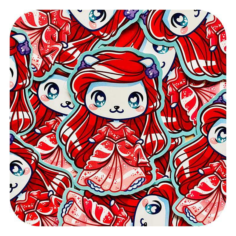 Gilles Bone Illustrations - Vendita all'ingrosso Adesivo - Adesivo lucido impermeabile per abito rosa Nya Nya Neko Ariel0