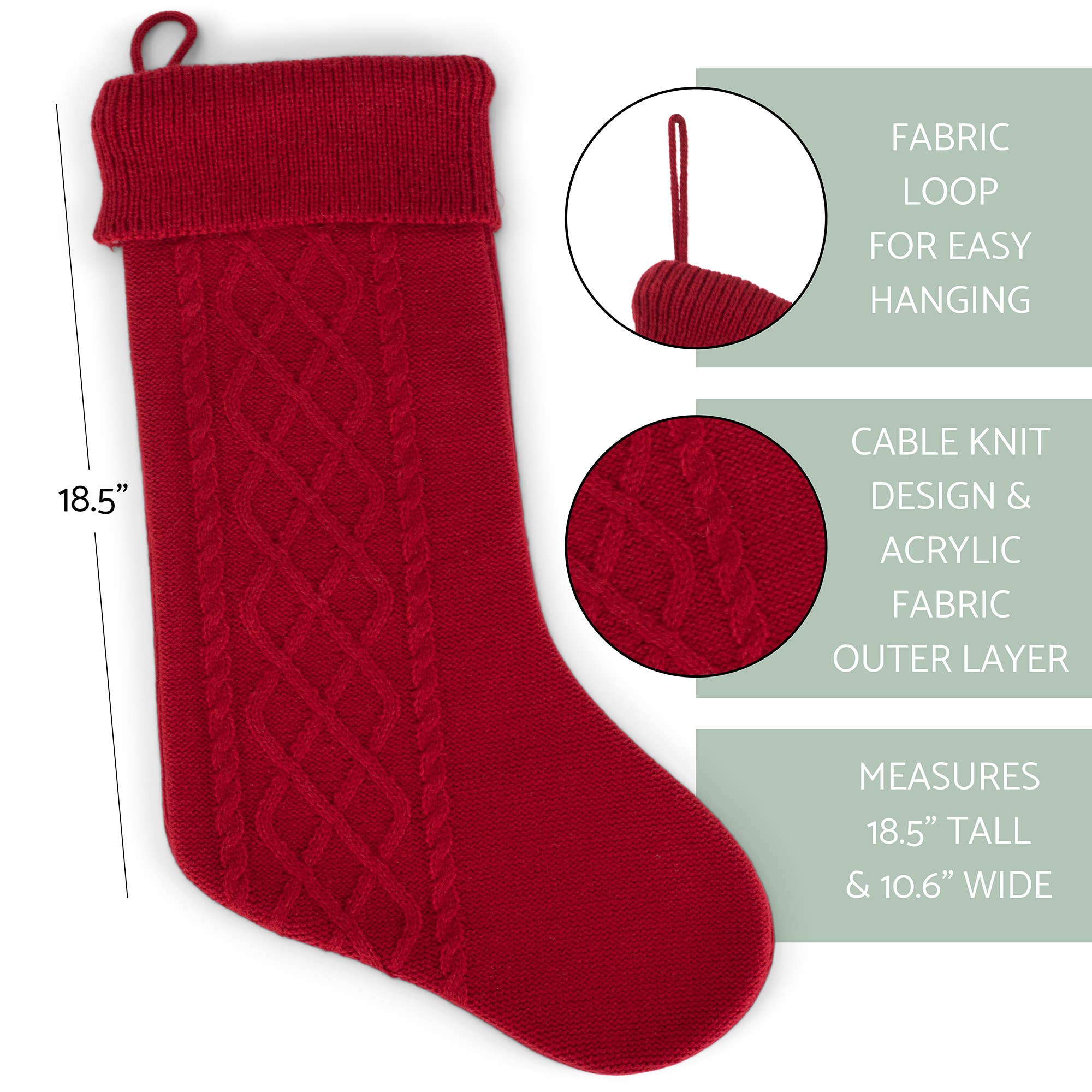 EAST AVENUE – wholesale Holiday Stocking – Cable Knit Stocking with Ribbed Cuff - Red3