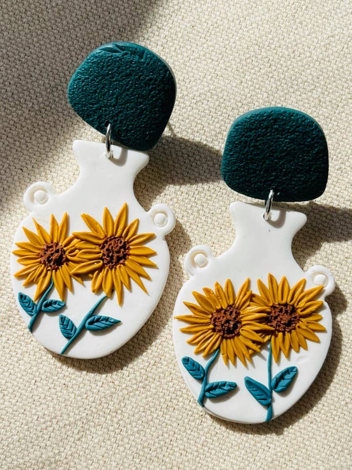 Sunflower Vase Polymer Clay Earrings for wholesale by Jem and Riley