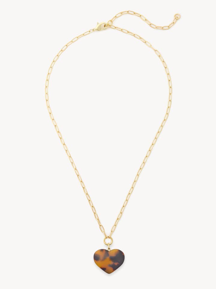 Midi Heart Pendant Necklace in Classic Tortoise for wholesale by MACHETE