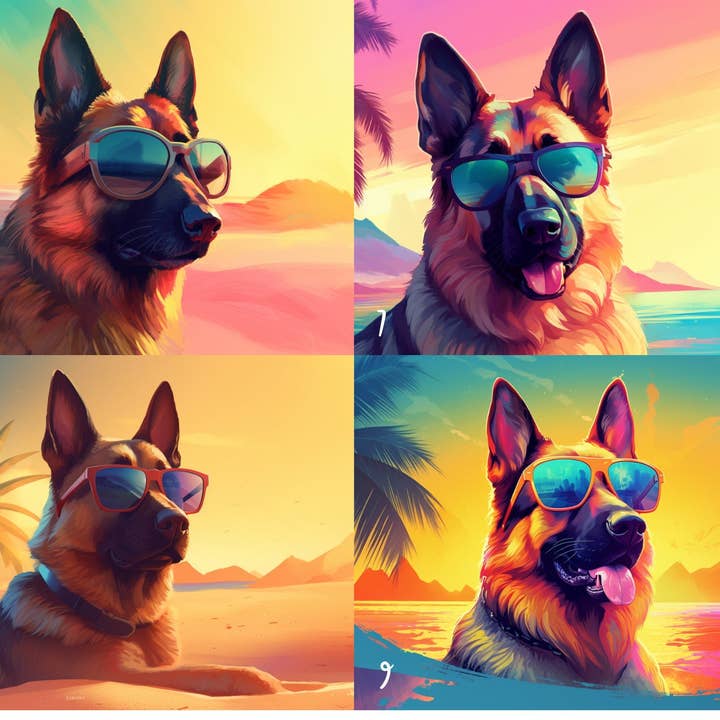 SoCal Creative – Engroshandel Thermokop – 90's German Shepard Dog at the Beach, Rainbow Farverig 20oz tynd rustfrit stål tumbler, GSD-isoleret rejsekrus til sommer3