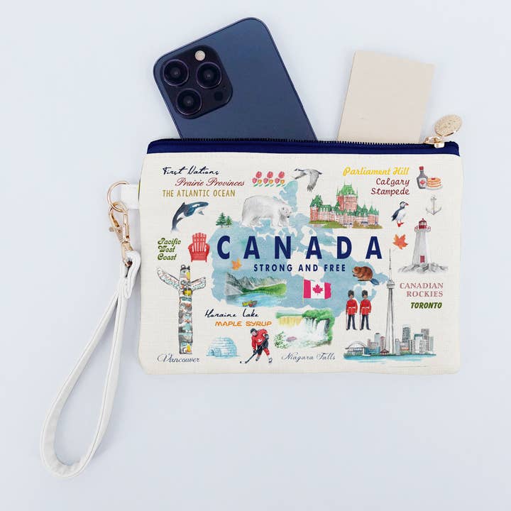 Canada Strong & Free Map Cosmetic Pouch Bag for wholesale by NORTHERN ICONS CANADA