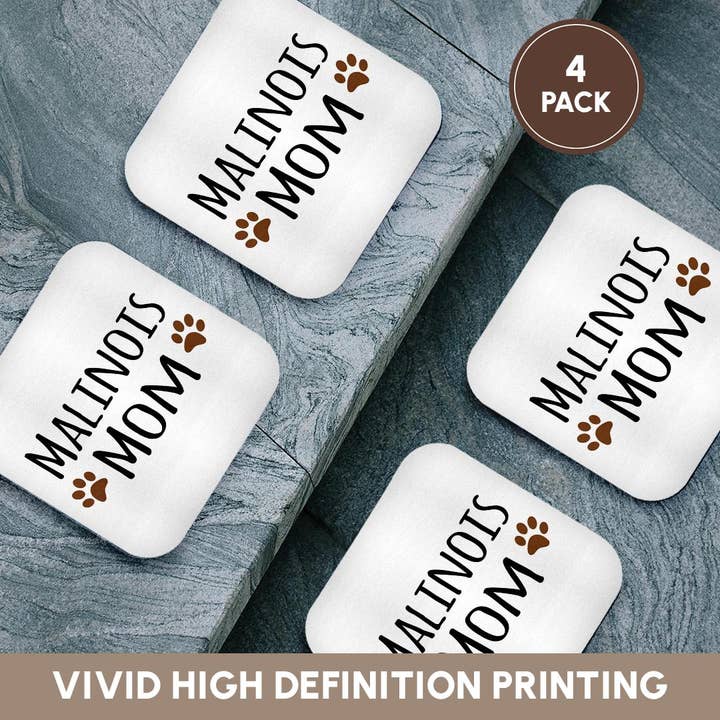 3dRose - Wholesale Coasters - 3dRose, Malinois Mom - Belgian Malinois dog breed - muddy brown doggie paw prints - doggy lover - pet owner, Coaster12