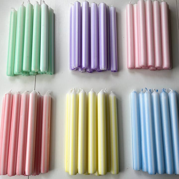 The Colour Emporium - Wholesale Tapered Candle/Candlestick - PASTEL PINSTRIPES individual1