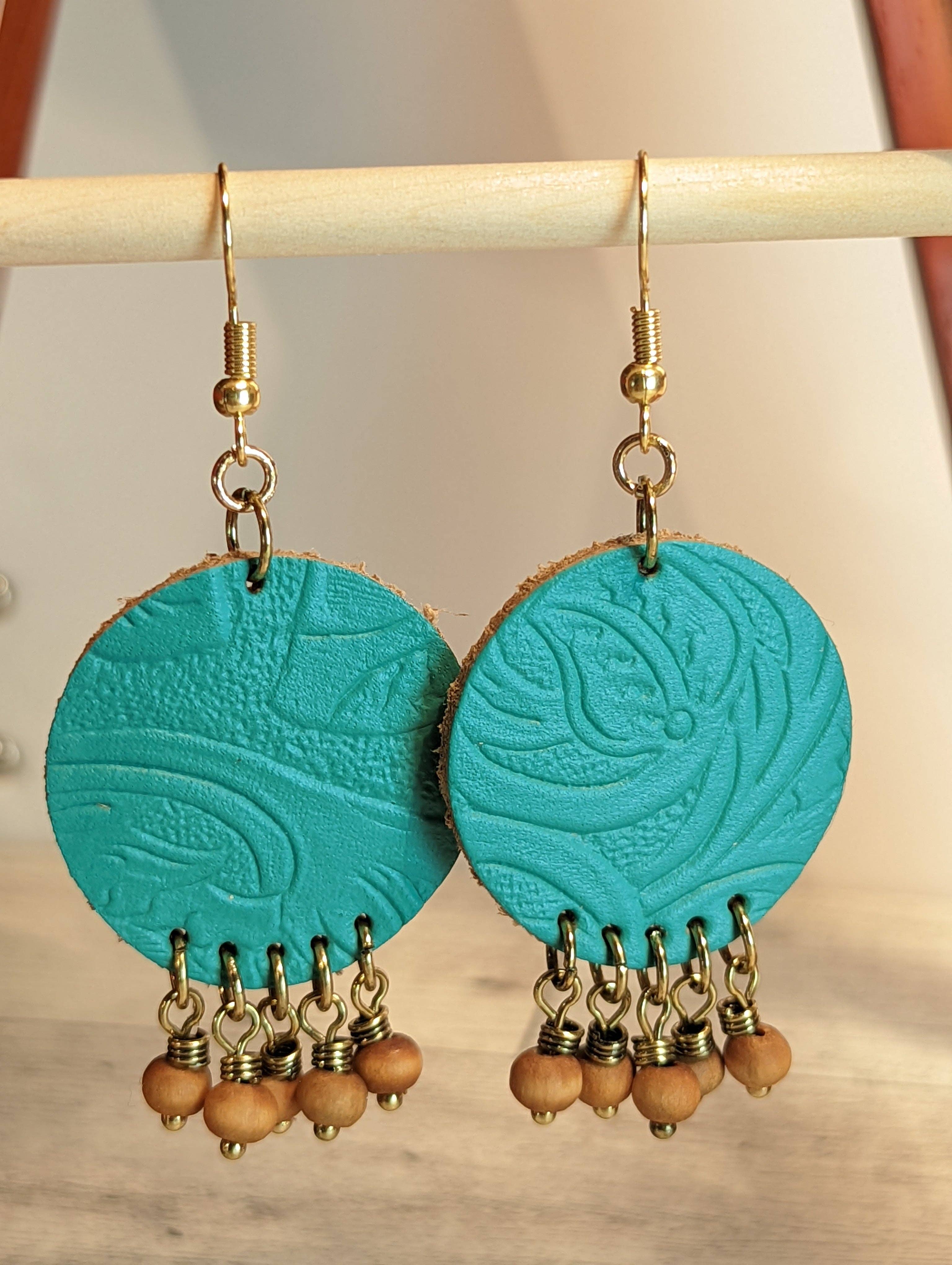 Teal Magnolia Ceramic Earrings With Gold Luster & 14k Ear Wires