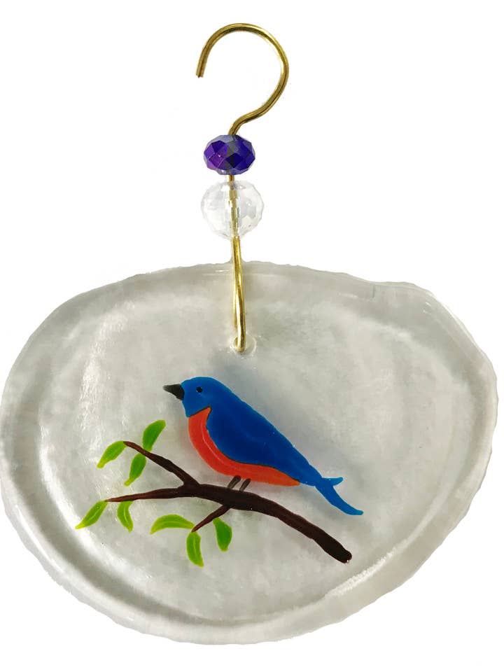 Ornement - Oiseau bleu sur branche pour la vente par Wine Bottle Art