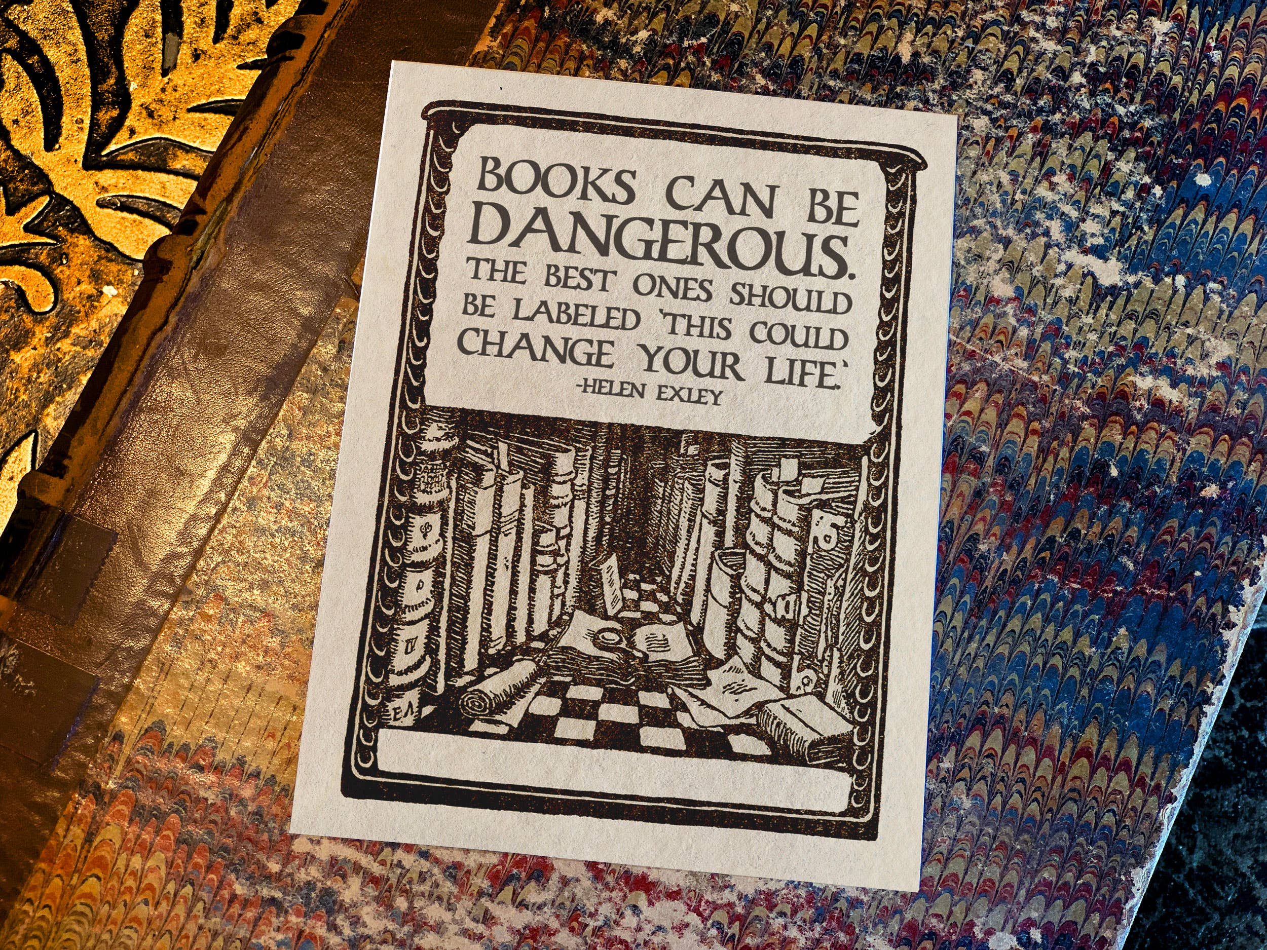 Ebon et Noir LLC - Wholesale Book Plate - Books Can Be Dangerous, Gummed Paper Ex Libris Bookplates1