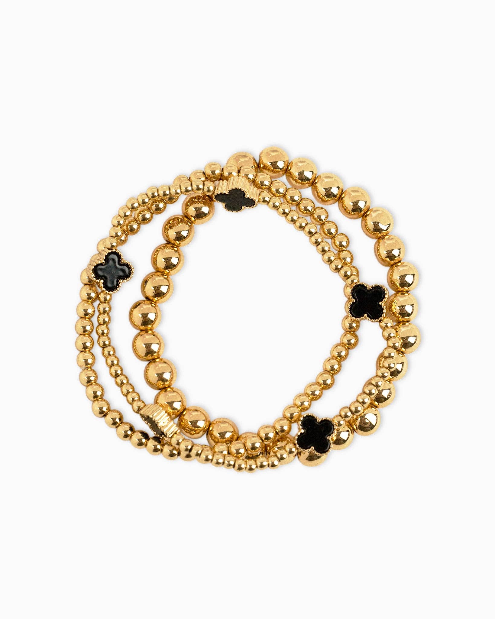 Sessori - Wholesale Jewelry Set - MOP Clover Stretch Beaded Bracelets, Set of 3