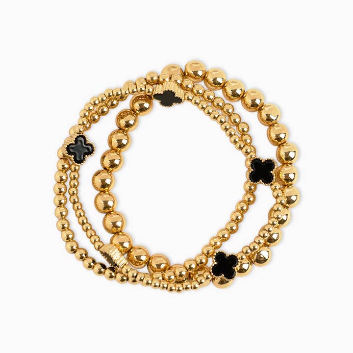 Sessori - Wholesale Jewelry Set - MOP Clover Stretch Beaded Bracelets, Set of 3