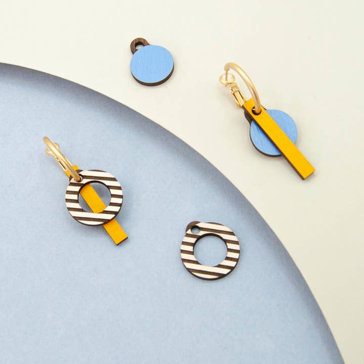 Brincos Modulares com Conjuntos de Pingentes Geométricos em Madeira por atacado de Materia Rica