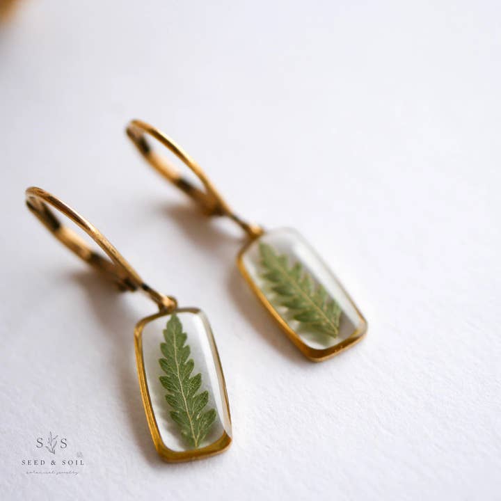 Seed & Soil Botanical Jewelry - Wholesale Huggie Earrings - Tiny Rectangle Huggie Hoops