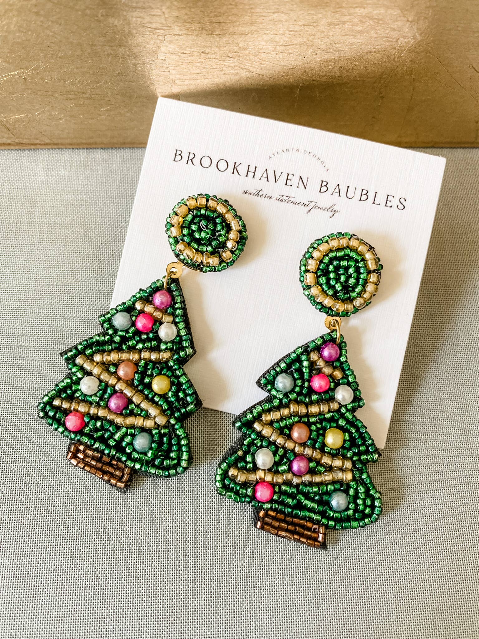 Brookhaven Baubles - Wholesale Dangle Earrings - Green Christmas Tree Beaded Statement Earrings (Copy)1
