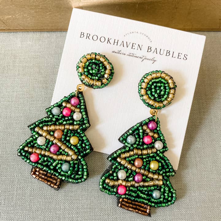 Brookhaven Baubles - Wholesale Dangle Earrings - Green Christmas Tree Beaded Statement Earrings (Copy)1