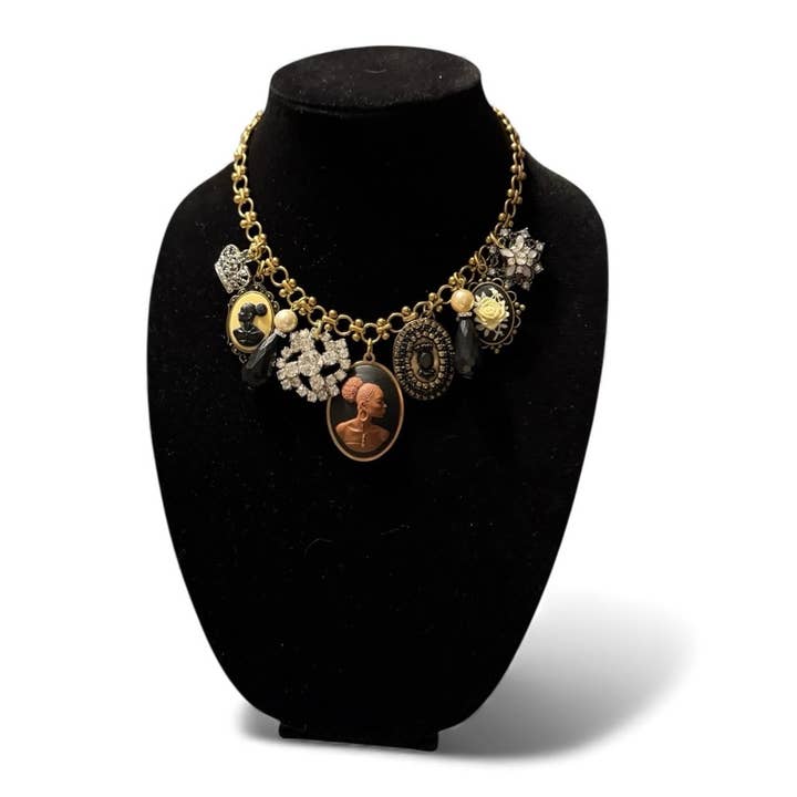 Cameo Charm Necklace with African-American Silhouettes for wholesale by Flipping Dez LLC