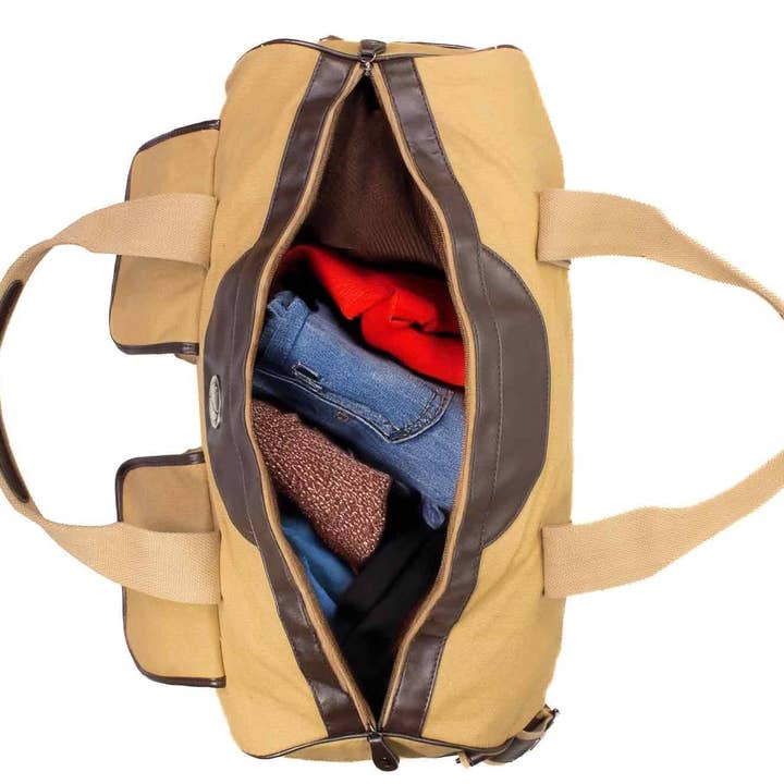 Brown Tan Cotton Boll Canvas Weekender Bag for wholesale on Faire2