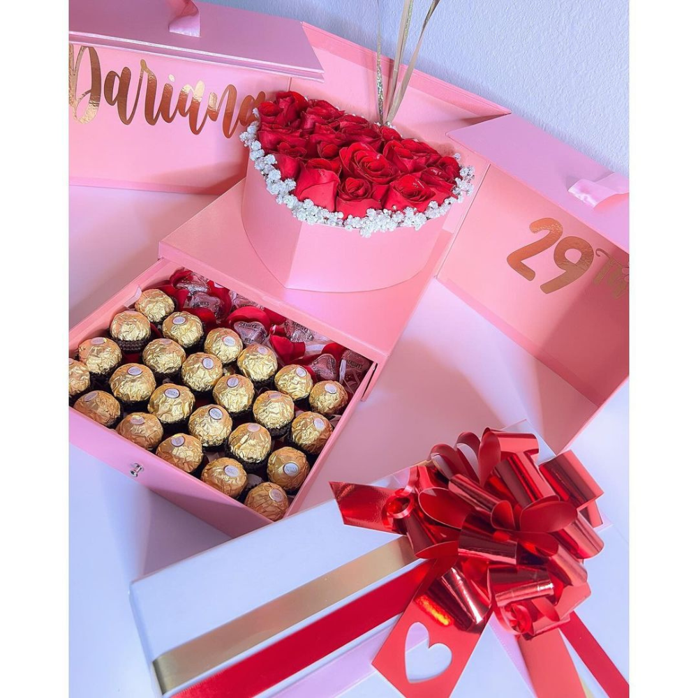 UNIKPACKAGING – Großhandel Geschenkboxen – Große quadratische Überraschungs-Blumenschachtel – mit Plastikeinsatz3