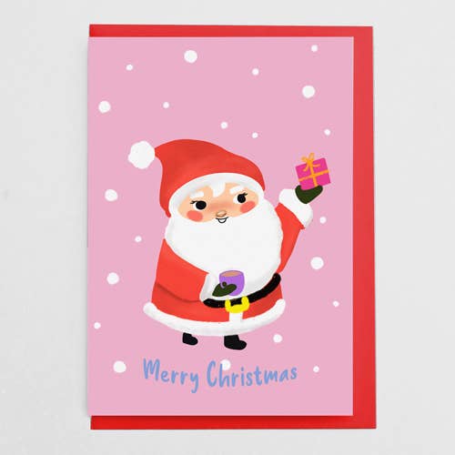 Cute Santa Pink Christmas Card, Xmas Card for wholesale by Moonbean Designs