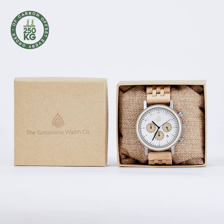 The Sustainable Watch Company - Wholesale Wrist Watch - Men's - The White Cedar - Chronograph Wood Watch - Handmade & Sustainable3
