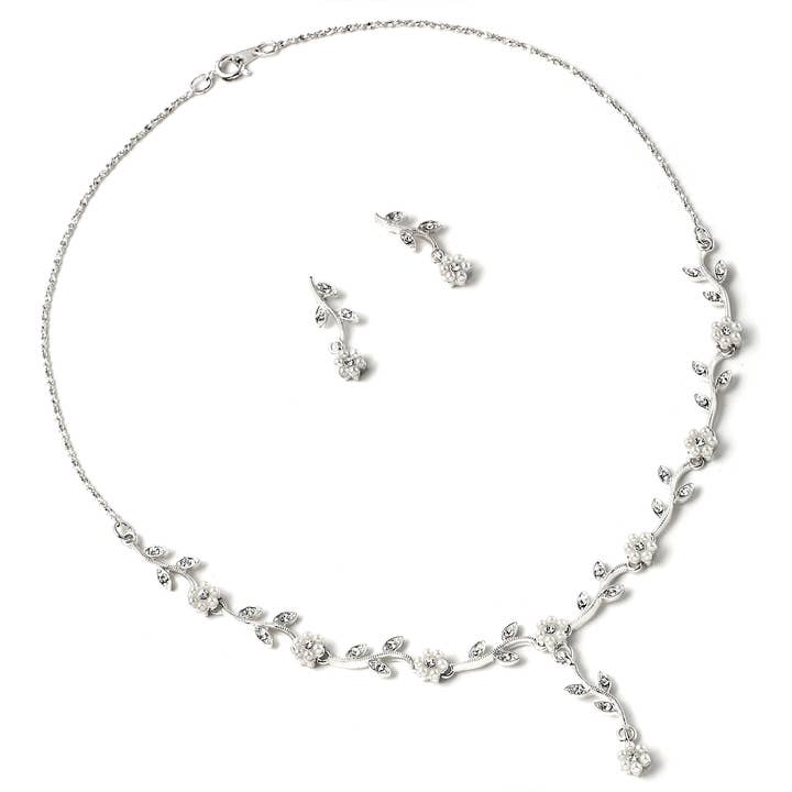 Silver Crystal Flower Pärlhalsband & Örhängeset för wholesale av Cool Crystals
