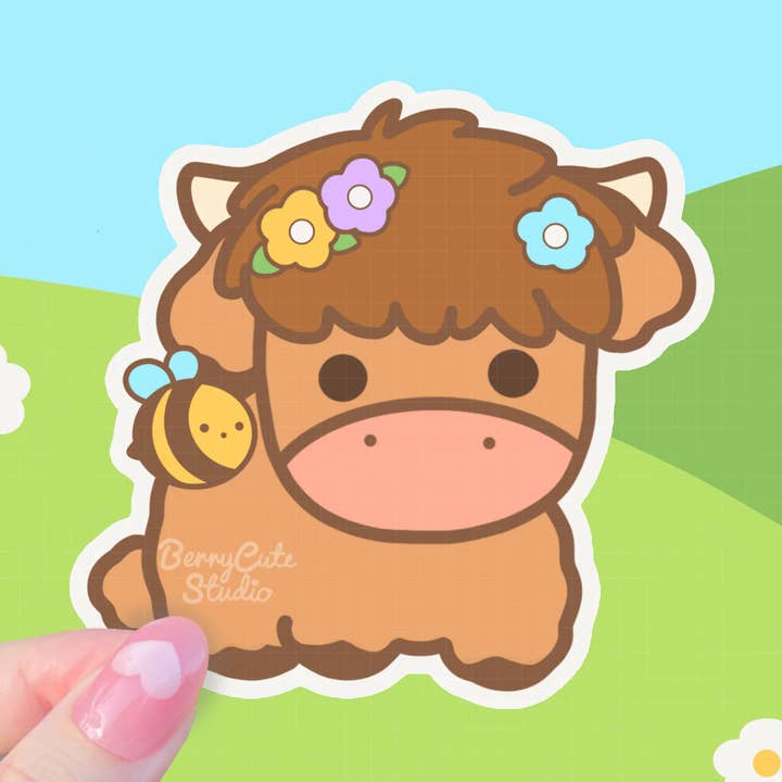 Highland Cow Vinyl Sticker for wholesale by BerryCuteStudio