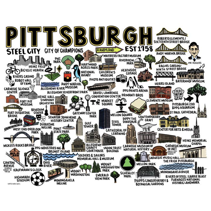 Pittsburgh Carte Imprimer Couleur pour la vente par Whereabouts Shop