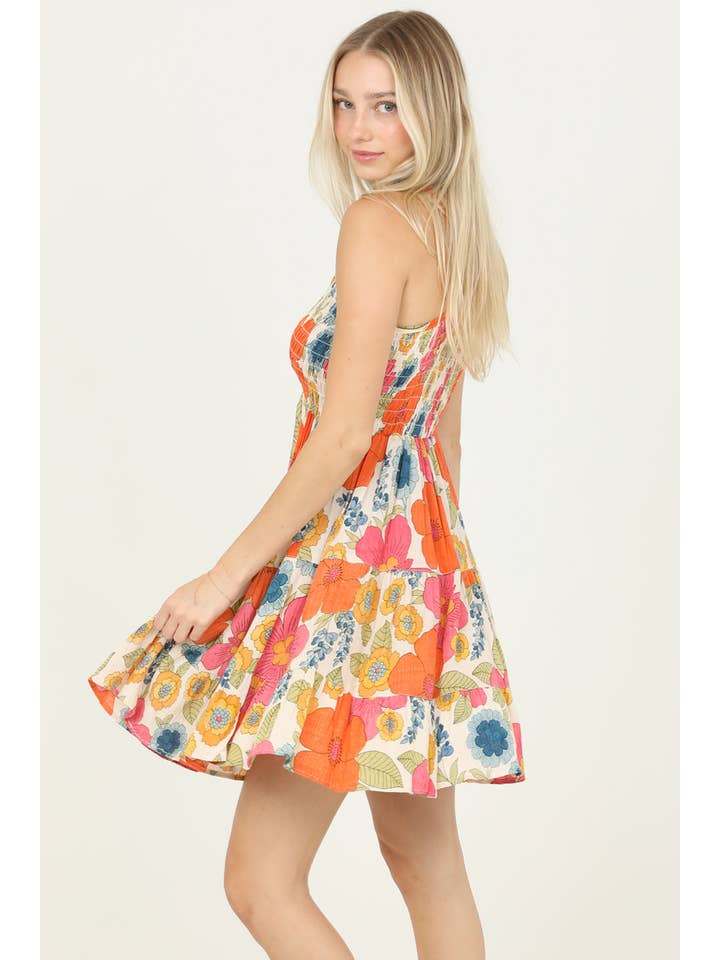 ANGIE - Wholesale Dress - Women's - C4881-FQ94 SMOCKED BODICE V NECK RACER BACK TANK DRESS