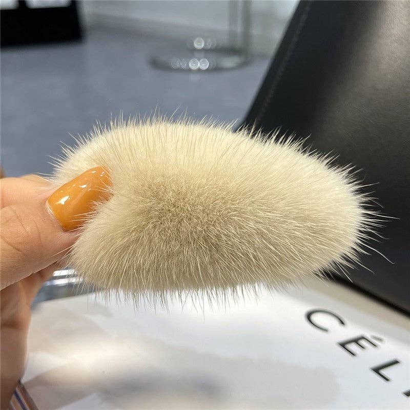 FurDecoration - Wholesale Hair Clip - Women's - Fluffy Mink Fur Hair Clip - Solid Color4