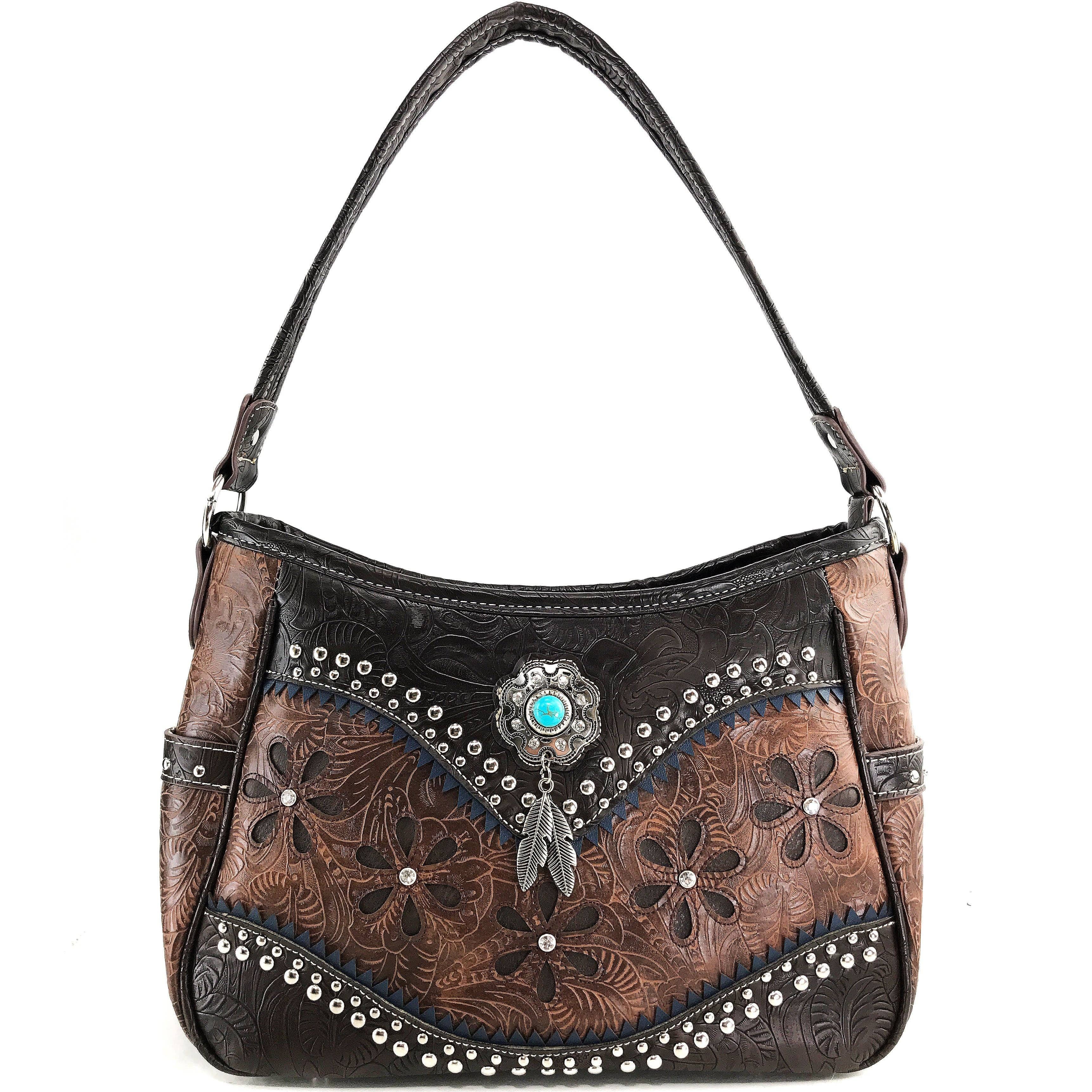 Lunar Deer – Bolsa de ombro – Mulher por atacado – Bolsa Bessie Turquesa com Concho e Pena Estilo Western Hobo0