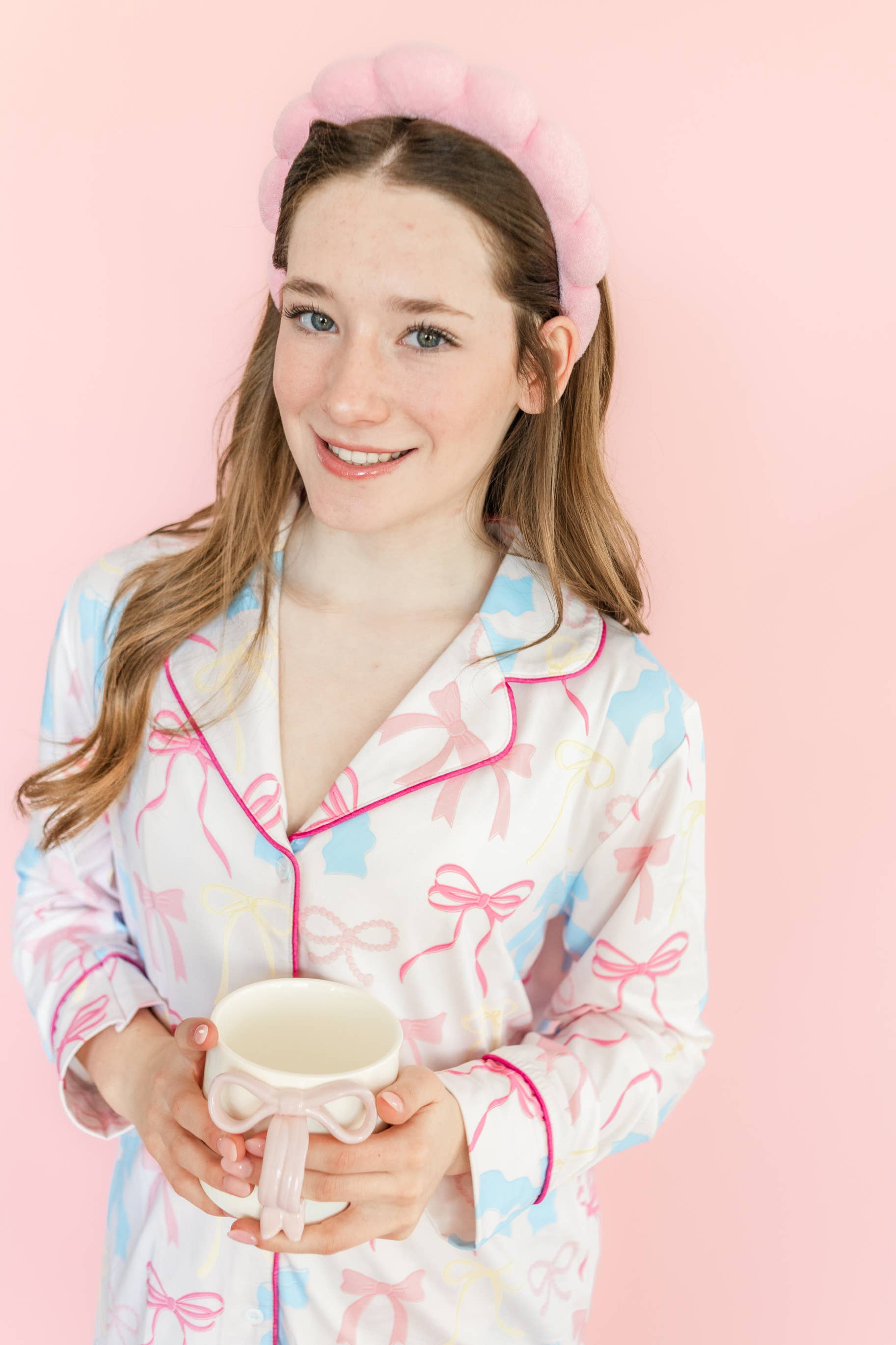 Rock Paper Scissors - Wholesale Sleepwear Set - Women's - Pink Pastel Bows Long Sleeve Loungewear Pajama Set6