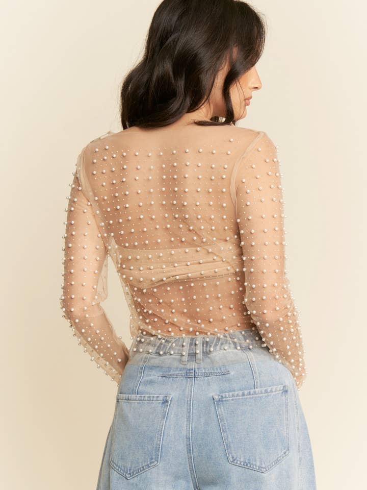 Davi & Dani - Wholesale Tank Top - Women's - PLUS BEAD PEARL EMBELLISHED LONG SLEEVES MESH TOP10